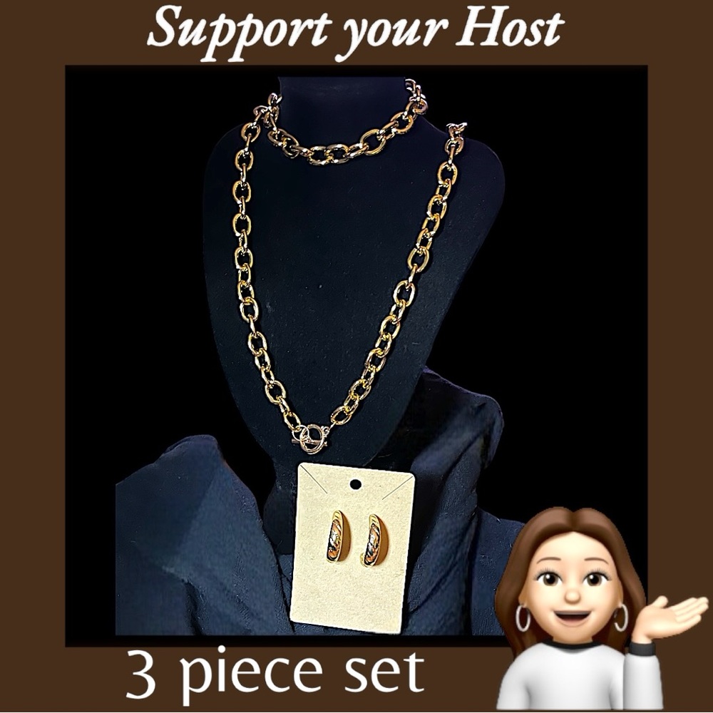 Host support! 3 piece set lightweight gold tone necklace, bracelet and earrings - Picture 2 of 7